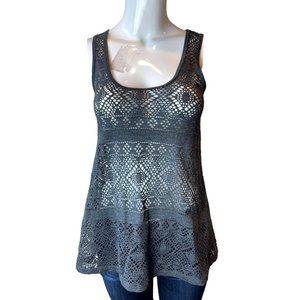 BKE Womens Open Weave Tank Top Scoop Neck Sleeveless BK103 Black Size Small